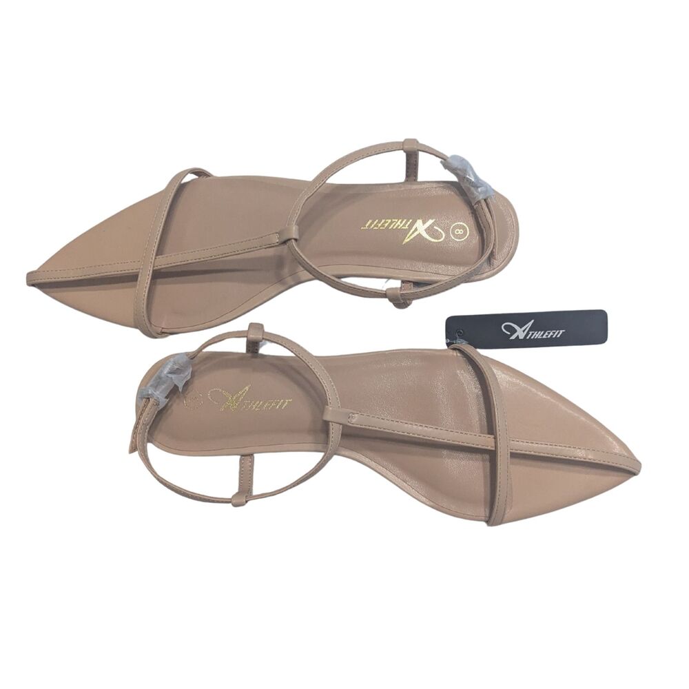 🥿 Athlefit Flat Sandals Pointed Toe Ankle Strap Buckle Nude Size 8 NWT